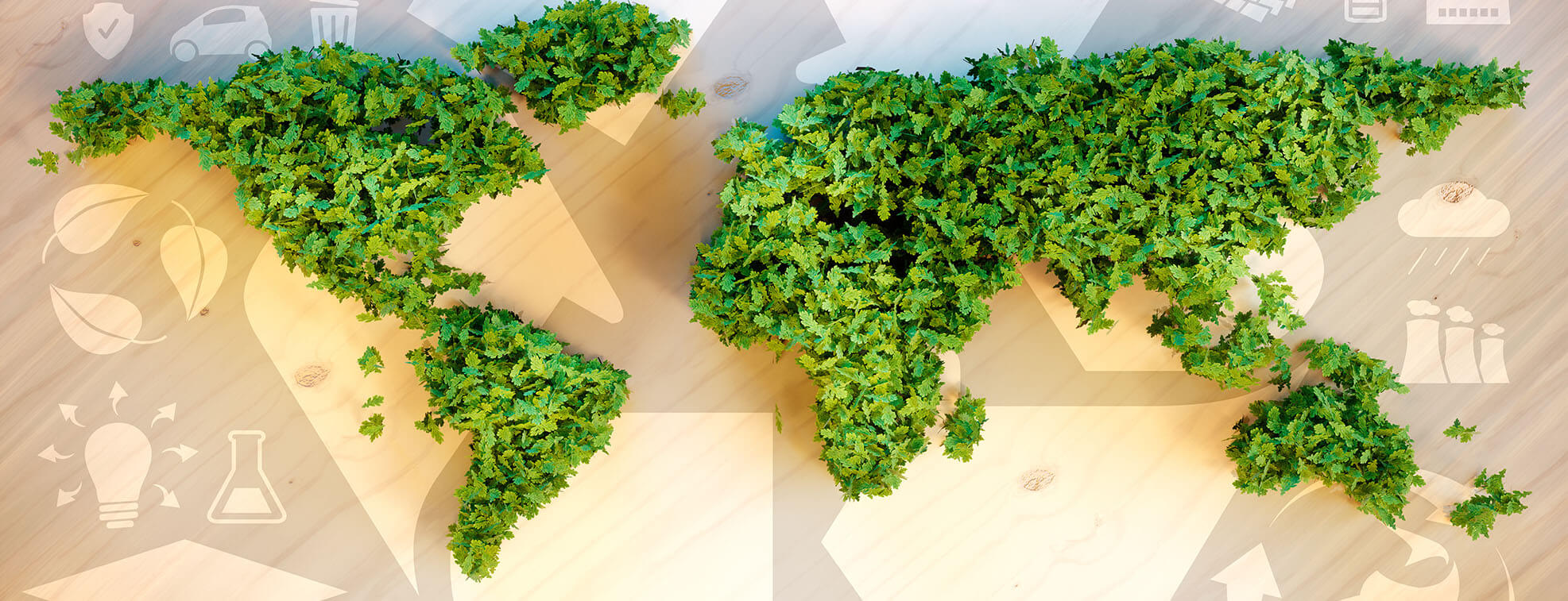 World map made from greens to represent sustainable development