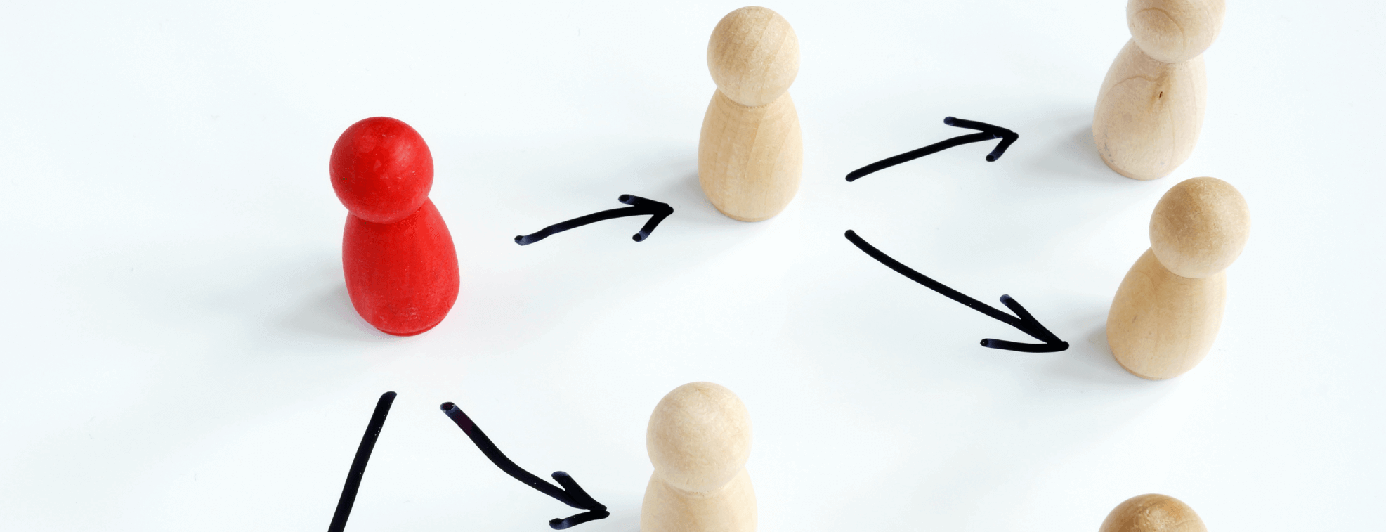 Figures showing delegation of tasks from a manager to other employees